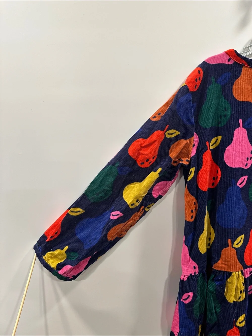 Hanna Andersson Corduroy Dress Long Sleeve Navy Colorful Pear Print Size 120 6/7